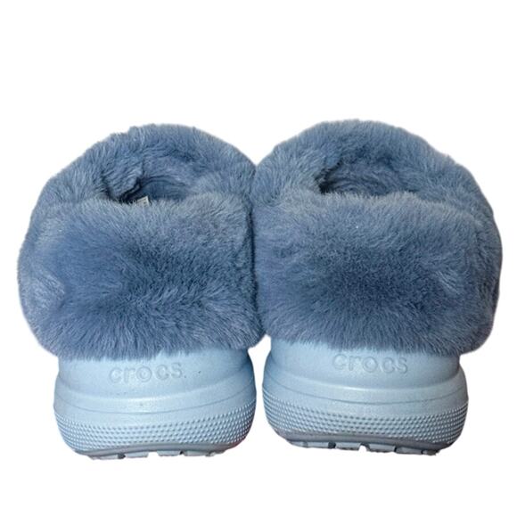 Crocs Blue Calcite Furever Crush Faux Fur Lined Slip On Unisex Shoes M 7/W 9 EUC - Picture 5 of 12